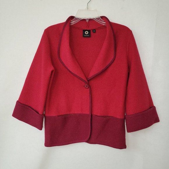 Amber Sun Merino Wool 3/4 Sleeve Cardigan‎ Sweater Jacket Womens XS Red - Picture 1 of 12